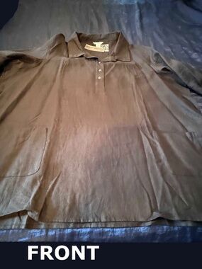 TUNIC, 100% LINEN, BLACK, SIZE 5X, SHIRT COLLAR, PULL ON WITH 3 BUTTONS,